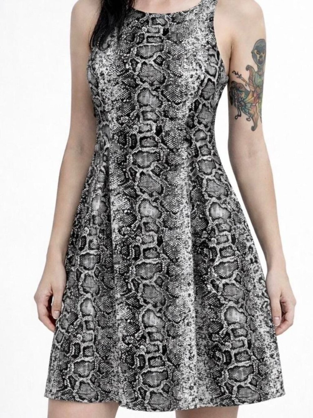 Gianni Bini Fit & Flare Dress Sz S Black White Snake Print Lined Sleeveless Zip